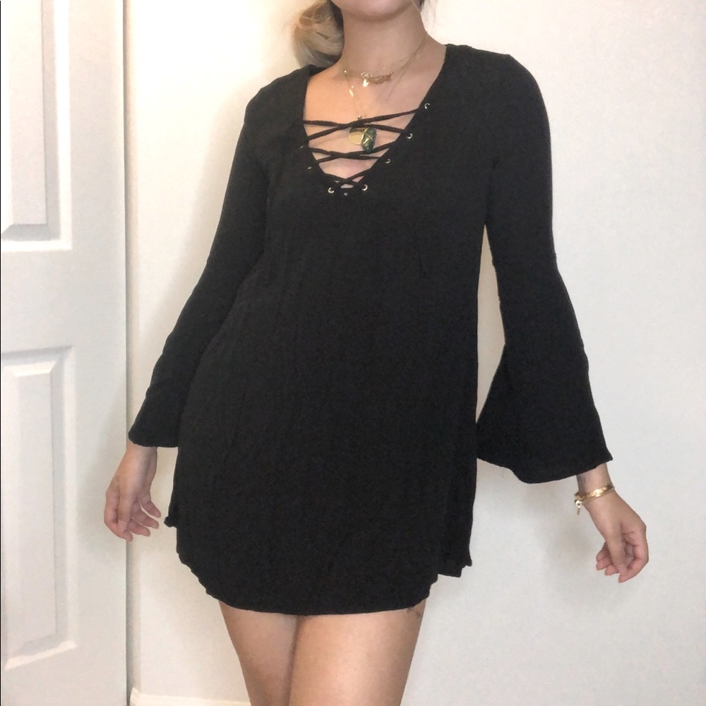 Black long sleeve mini dress
